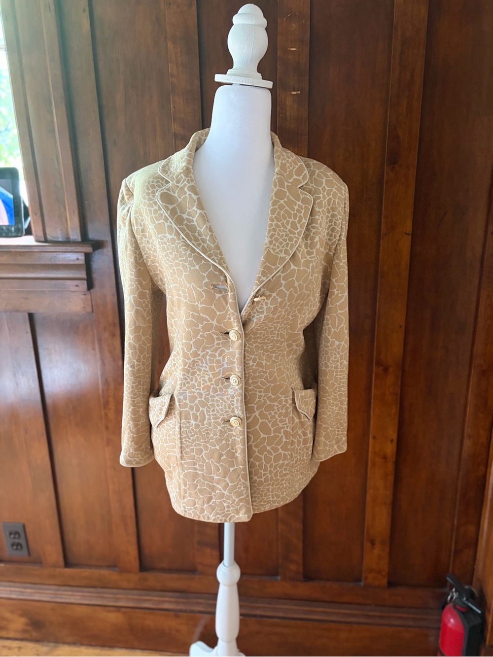 St. John Cream Beige Patterned Tailored Blazer